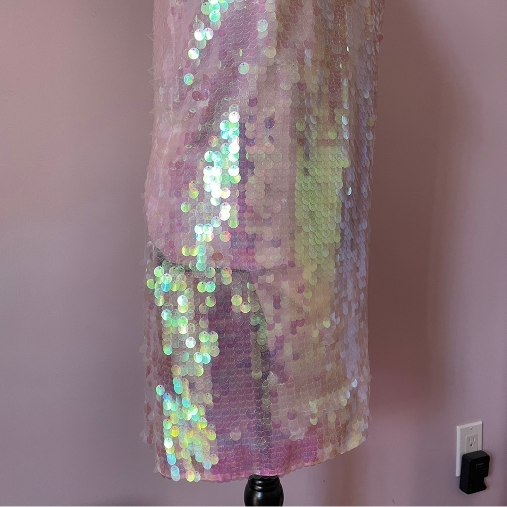 NEW! LoveShackFancy- Kumi Sequin Statement Dress Pink Iridescent Size Small - Picture 11 of 16